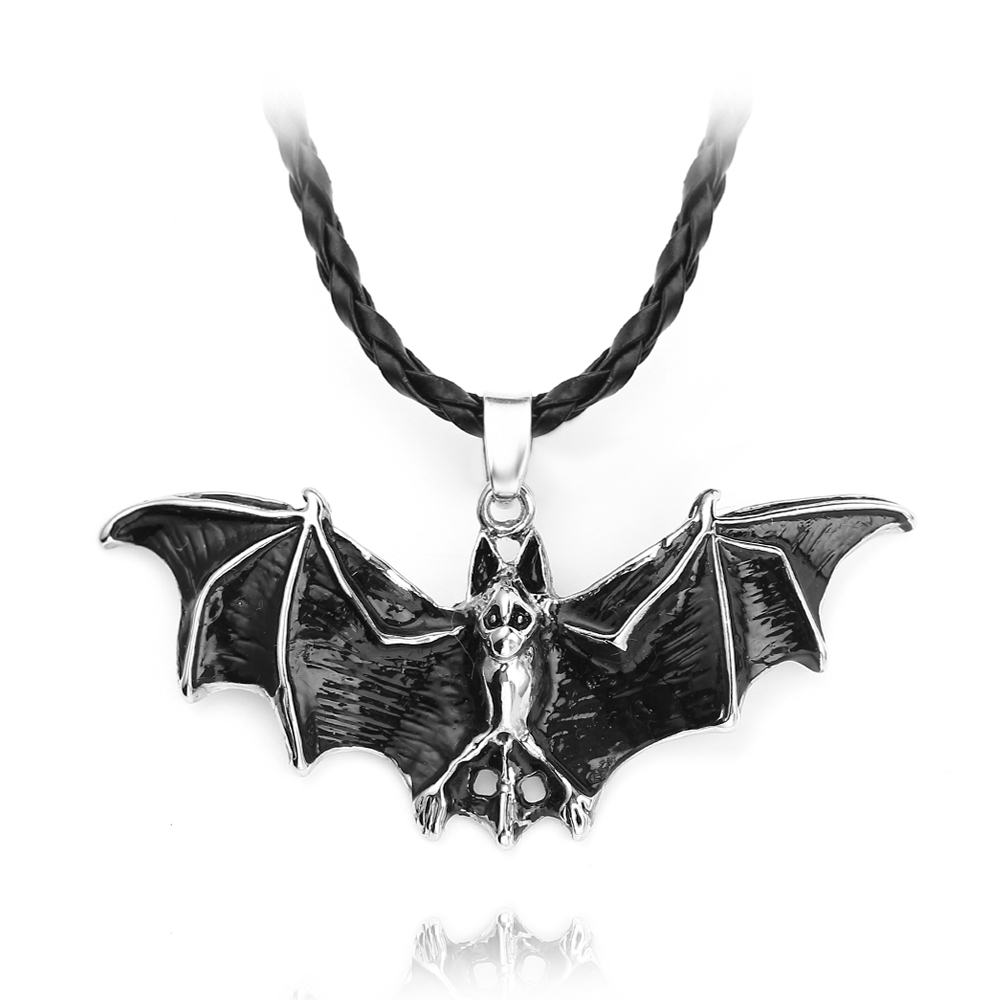 Mens Accessories Style - Collar de murciélago de plata antigua,